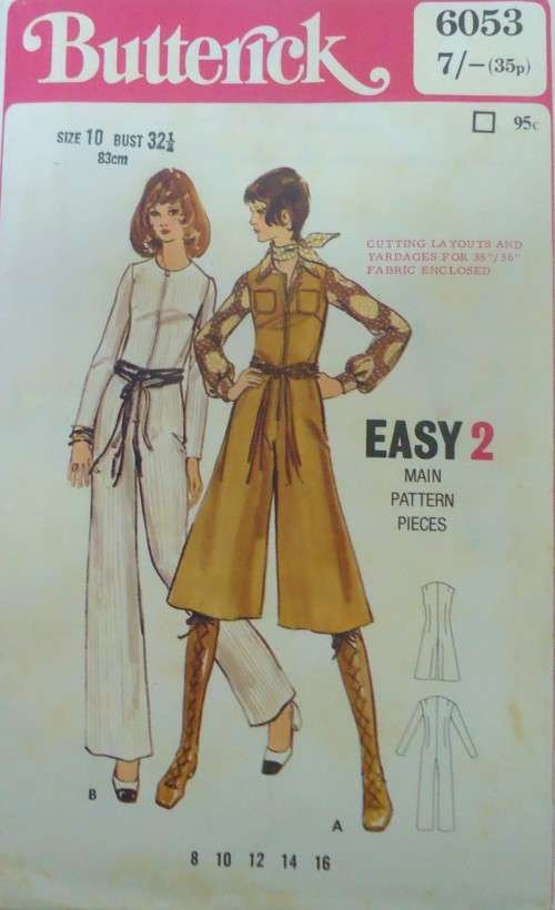 BUTTERICK 6053 JUMPSUIT  SIZE 10 BUST 32 !/2" COMPLETE-UNCUT-F/FOLDED