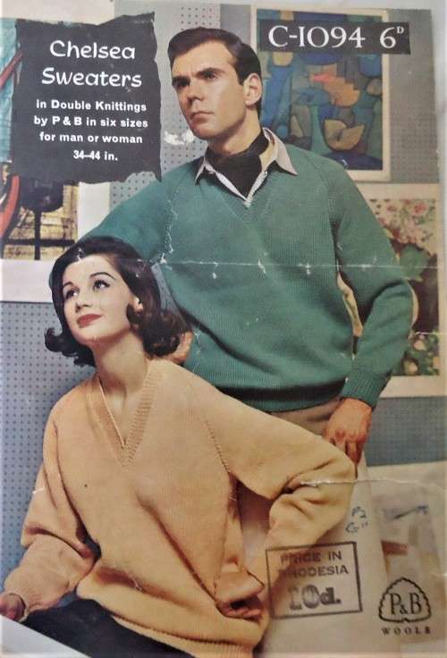 PATONS P & B WOOLS C-1094 UNISEX CHELSEA SWEATERS SIZES 34 - 44`  4 A5 PAGES