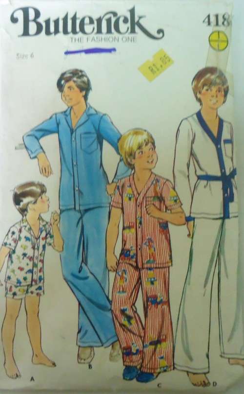 VINTAGE BUTTERICK PATTERNS 418 BOYS PJS SIZE 6 YEARS COMPLETE