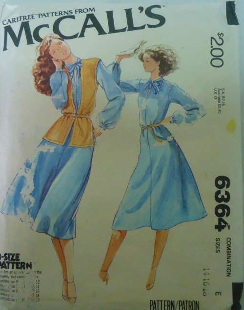 McCALL's  6364 WAISTCOAT & DRESS  SIZE E=14-16-18 COMPLETE-UNCUT-F/FOLDED