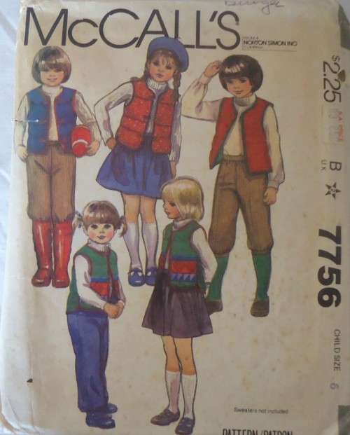 McCALLS 7756 KIDS VEST-SKIRT-PANTS-KNICKERS-APPLIQUE SIZE 6 YEARS COMPLETE+ APPLIQUE