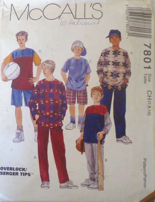 McCALLS 7801 BOY'STOP-PULL ON PANTS & SHORTS SIZE CH=7-8-10 YEARS COMPLETE