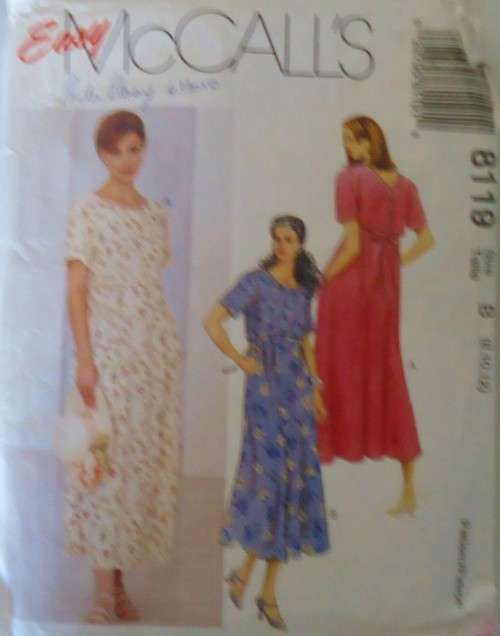McCALLS 8119 PULLOVER DRESS WITH BACK BUTTON BODICE SIZE B=8-10-12 COMPLETE-ZIPLOC
