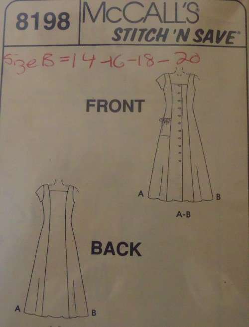 McCALLS 8198 FRONT BUTTON PANELED DRESS  SIZE B=14-16-18-20 COMPLETE-NO COVER -N ZIPLOC BAG