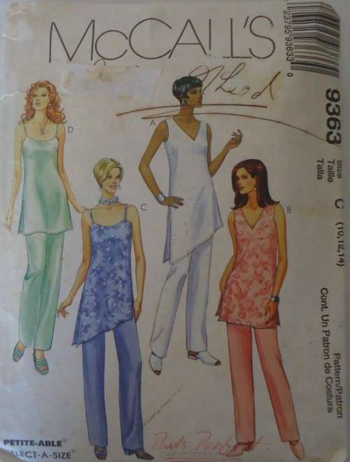 McCALLS 9363 TUNIC & PULL ON PANTS SIZE C=10-12-14 COMPLETE