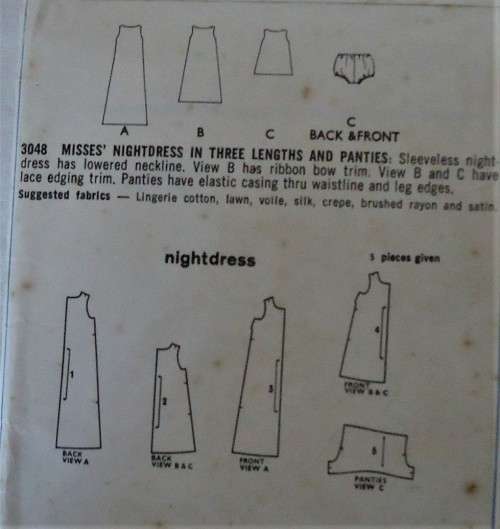 VINTAGE STYLE 3048 NIGHTIE IN 3 LENGTHS & PANTIES SIZE SMALL= 8-10 COMPLETE-UNCUT-F/FOLDED