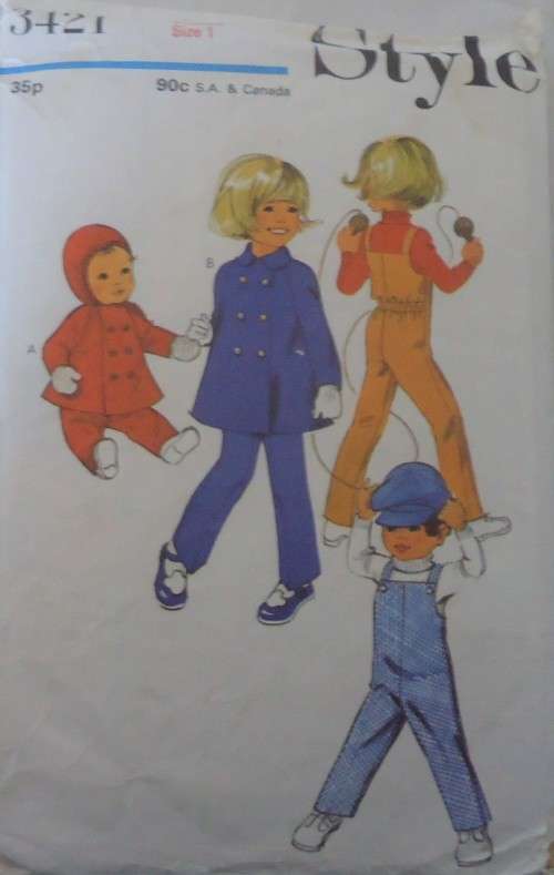 VINTAGE STYLE 3421 TODDLER`S COAT & DUNGAREES SIZE 1 YEAR  COMPLETE