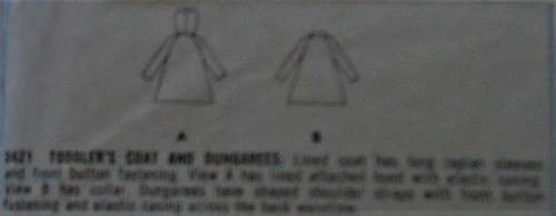 VINTAGE STYLE 3421 TODDLER`S COAT & DUNGAREES SIZE 1 YEAR  COMPLETE