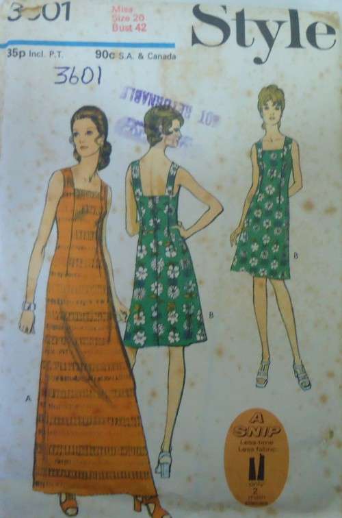 VINTAGE STYLE 3601 DRESS IN 2 LENGTHS SIZE 20 BUST 42` COMPLETE-UNCUT-F/FOLDED