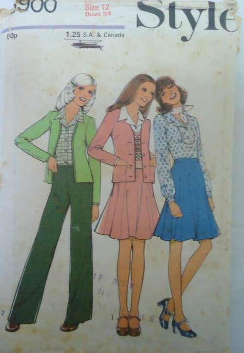 VINTAGE STYLE 3900 CARDIGAN-SKIRT-BLOUSE & PANTS SIZE 12 BUST 34` COMPLETE