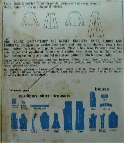 VINTAGE STYLE 3900 CARDIGAN-SKIRT-BLOUSE & PANTS SIZE 12 BUST 34` COMPLETE
