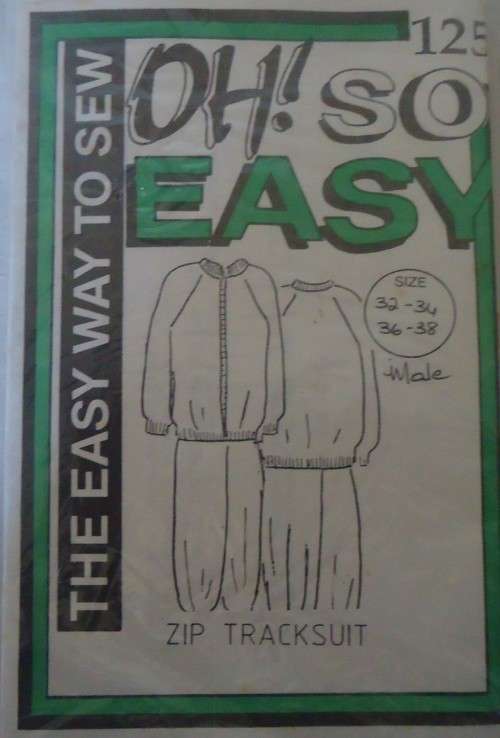 OH SO EASY  PATTERN #125 MALE ZIP TRACKSUIT SIZE 32-34 + 36-38`  PATTERN COMPLETE-UNCUT-F/FOLDED