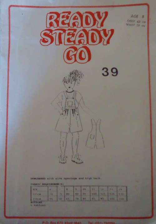 READY-STEADY-GO PATTERN-NUMBER 39  DUNGAREES  AGE 8 YEARS CHEST 63 CM