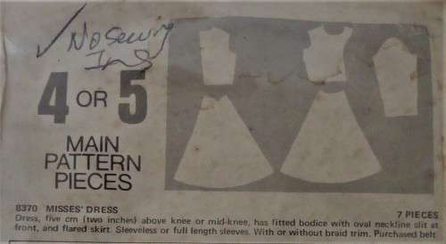 VERY EASY VOGUE  8370 DRESS SIZE 10 BUST 32 1/2" NO SEWING INSTRUCTIONS-ZIPLOC BAG