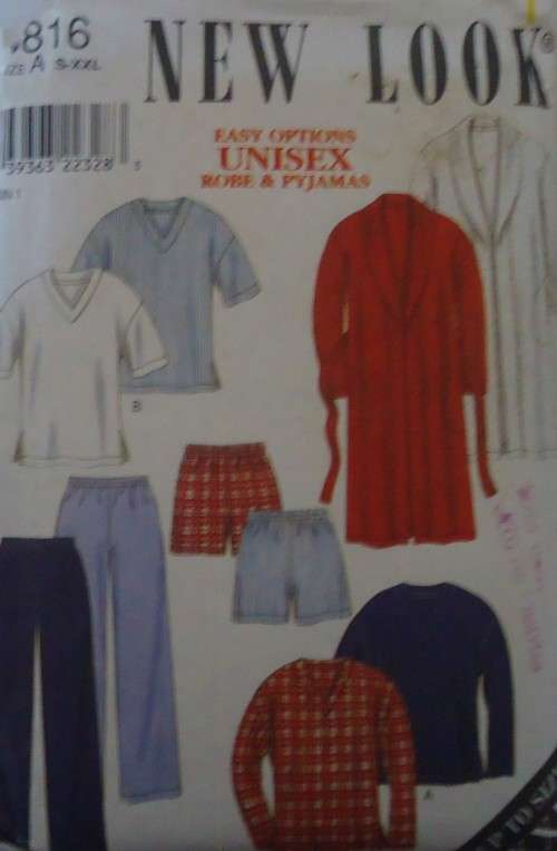 NEW LOOK 6816 -UNISEX GOWN-SHORT & LONG PJS  SIZE S-XXL (34-52") COMPLETE-UNCUT-F/FOLDED