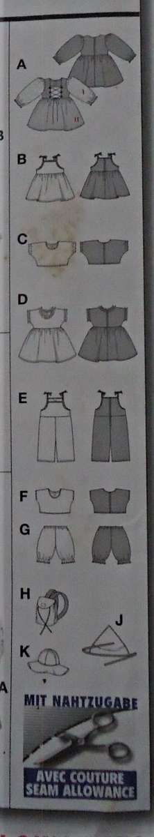 BURDA 8308  DOLL WARDROBE SIZE 12-14" OR 30-35 CM  & 16-18" OR 40-45 CM COMPLETE-UNCUT-F/FOLDED
