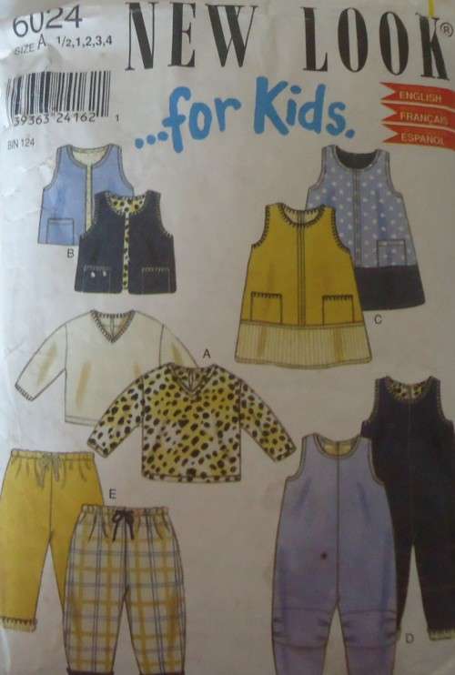 NEW LOOK PATTERNS 6024 TODDLERS ROMPER-DRESS-PANTS-TOP SIZE 6M-1-2-3-4 YEARS COMPLETE