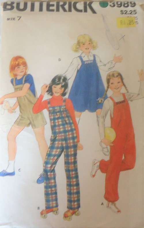 BUTTERICK 3989 GIRLS OVERALLS-PINAFORE-EMBROIDERY TRANSFER SIZE 7 YEARS COMPLETE