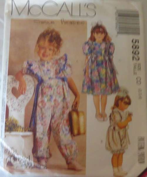 McCALLS 5892 TODDLERS JUMPSUIT & DRESS SIZE CD 2-3-4 YEARS COMPLETE