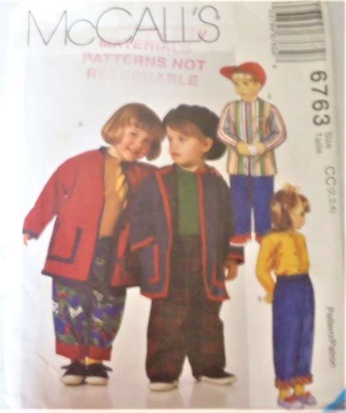 McCALLS 6763 TODDLERS LINED JACKET-TOP-PANTS SIZE CC 2-3-4 YEARS COMPLETE
