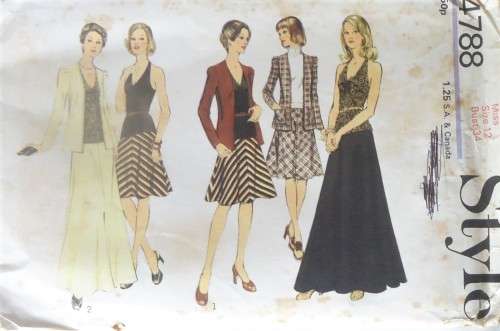 VINTAGE STYLE 4788 SKIRT-CARDIGAN-HALTER TOP-SIZE 12 BUST 34` COMPLETE-UNCUT-F/FOLDED