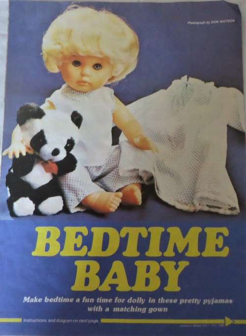 FIRST LOVE-BEDTIME BABY- MAKE PJS - INSTRUCTIONS & PATTERN-WOMAN'S VALUE MAY 1982