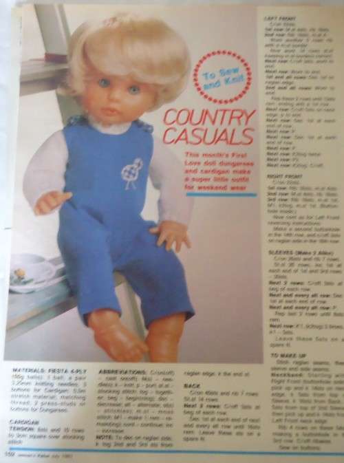 FIRST LOVE-SEW & KNIT COUNTRY CASUALS-CARDIGAN-DUNGAREES - WOMAN'S VALUE-JULY 1983