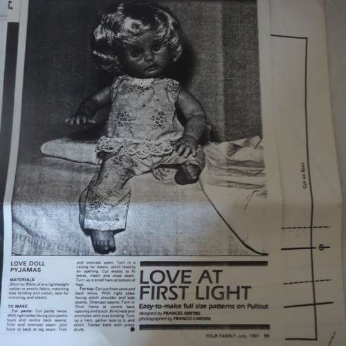 FIRST LOVE-LOVE AT FIRST LIGHT-SEW PJS  WITH PATTERN -YOUR FAMILY JULY 1981-PHOTOSTAT