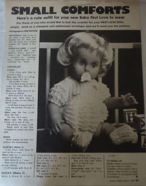 FIRST LOVE-SMALL COMFORTS-CRAWLER-SOCKS-WOMAN'S VALUE JANUARY 1983