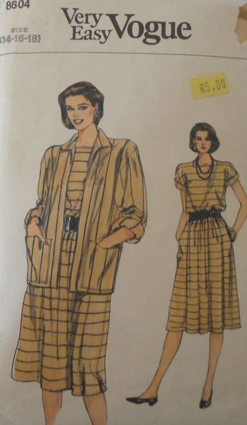 VERY EASY VOGUE PATTERNS 8604 LOOSE FITTING  DRESS & JACKET SIZE 14-16-18 COMPLETE