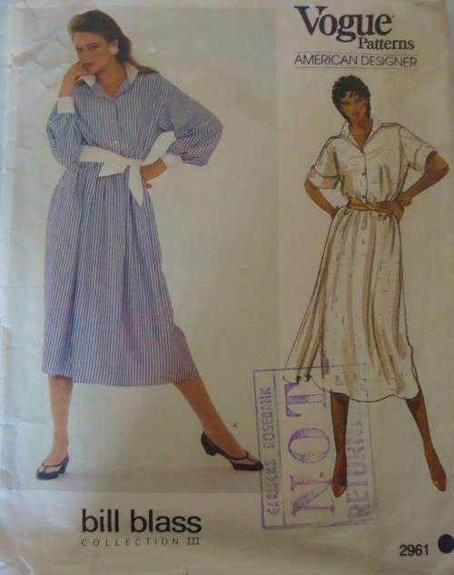 VOGUE AMERICAN DESIGNER 2961 BILL BLASS -DRESS & BELT SIZE 16 COMPLETE-ZIPLOC BAG