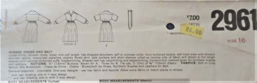 VOGUE AMERICAN DESIGNER 2961 BILL BLASS -DRESS & BELT SIZE 16 COMPLETE-ZIPLOC BAG