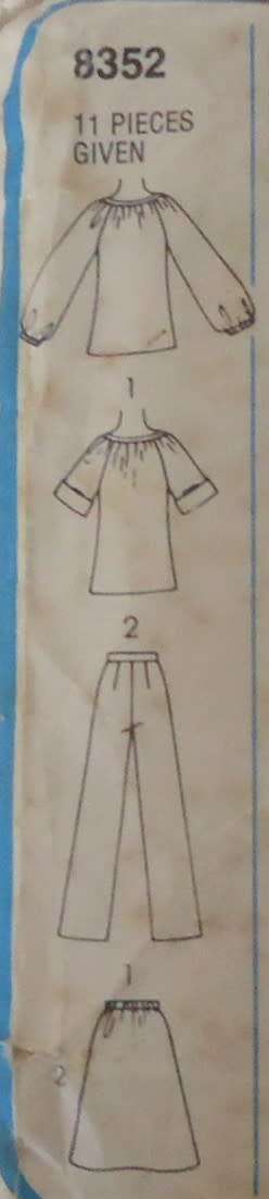 SIMPLICITY 8352 PEASANT PULLOVER TOP-SKIRT-PANTS SIZE 16 BUST 87 CM COMPLETE