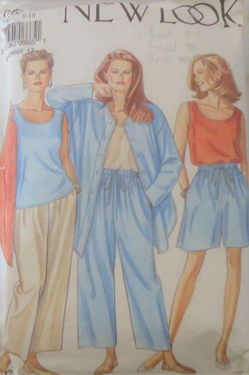 NEW LOOK PATTERNS 6665 SHIRT-TANK TOP- PANTS-SHORTS SIZE 8 - 18 COMPLETE & MOSTLY UNCUT ONLY TOP CUT
