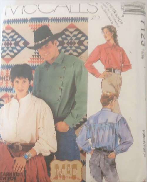 McCALLS 7123 UNISEX SHIRTS SIZE Y=S-M-L (31 1/2 - 40")  COMPLETE