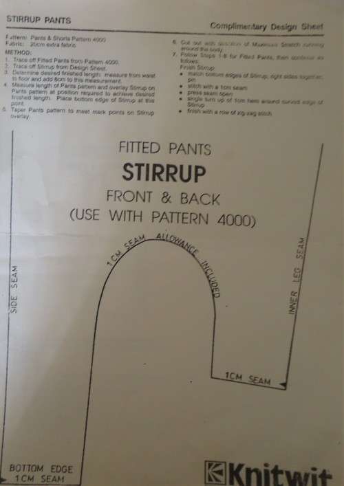 KNITWIT STIRRUP PANTS USE WITH PATTERN 4000