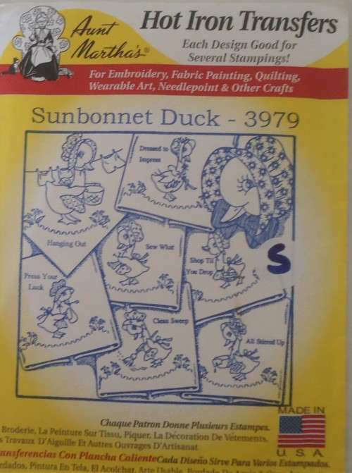 IRON-ON EMBROIDERY PATTERNS-3979 SUNBONNET DUCK  BY AUNT MARTHA`S