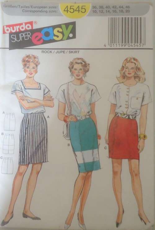 BURDA PATTERNS 4545   SETOF SKIRTS- SIZE 10-12-14-16-18-20 COMPLETE-UNCUT-F/FOLDED
