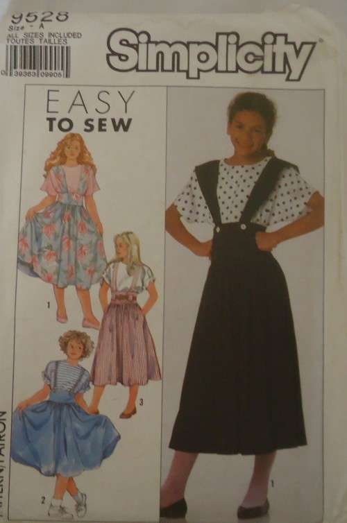SIMPLICITY 9528 GIRLS SUSPENDER SKIRTS & PULLOVER BLOUSE SIZE 7-14 YEARS` COMPLETE