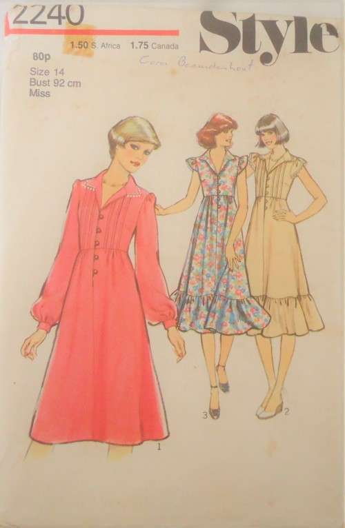 STYLE 2240 HIGH WAIST DRESS WITH FRONT TUCKS- SIZE14  92 CM BUST COMPLETE-UNCUT-F/FOLDED