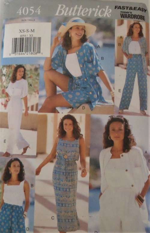 BUTTERICK 4054 TOP-DRESS-SHORTS-PANTS  SIZE XS-S-M (6-14) - COMPLETE-PART CUT