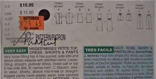 BUTTERICK 4054 TOP-DRESS-SHORTS-PANTS  SIZE XS-S-M (6-14) - COMPLETE-PART CUT