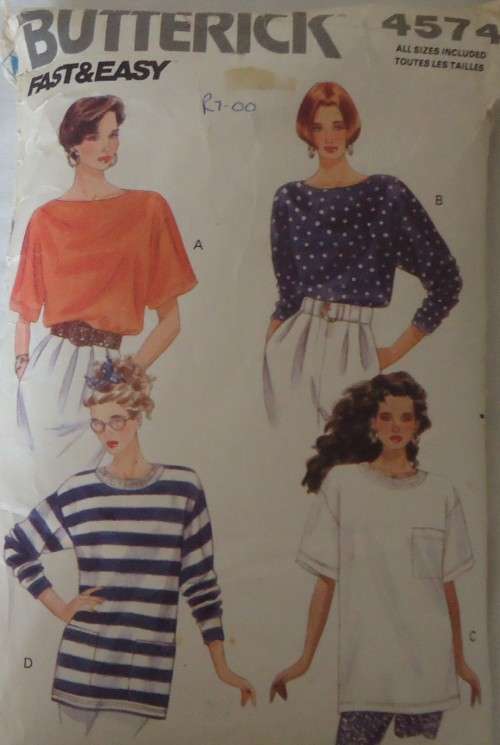 BUTTERICK 4574 VERY LOOSE FITTING TOPS  -SIZE 6-22 COMPLETE