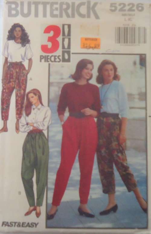 BUTTERICK 5226 VERY LOOSE FITTING TAPERED PANTS SIZE L-XL (16-22) COMPLETE