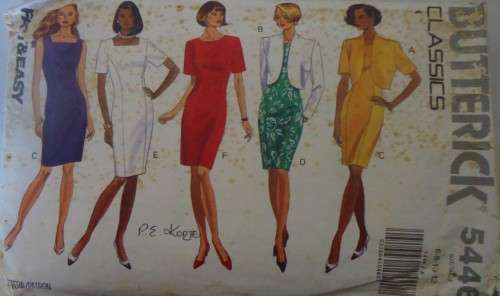 BUTTERICK 5446 LOOSE FITTING BOLERO JACKET & STRAIGHT DRESS - SIZE 6-8-10-12 CUT TO 12 NO SEWING INS