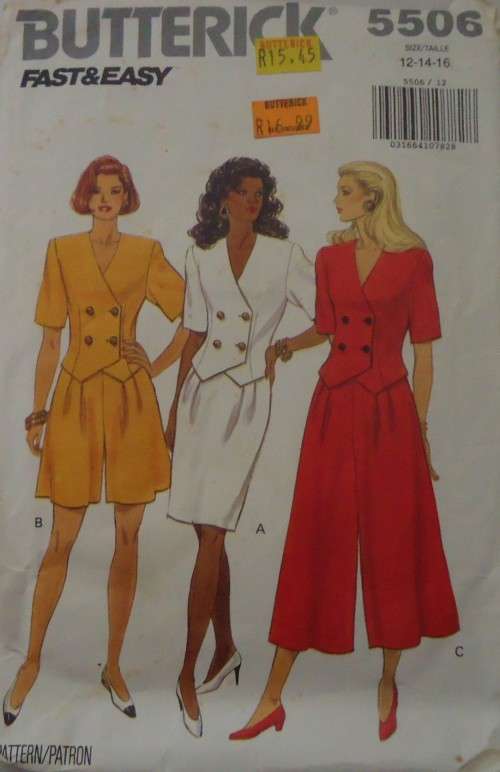 BUTTERICK 5506 TOP-SKIRT-SPLIT SKIRT - SIZE 12-14-16 COMPLETE - NO SEWING INSTRUCTIONS