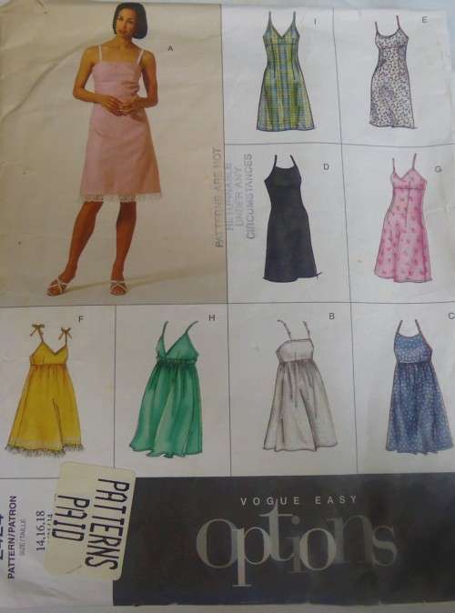 VOGUE 2424  SUMMER STRAP DRESSES SIZE 14-1618 COMPLETE- PAGE 1-2 OF SEWING INSTRUCTIONS NOT SUPPLIED