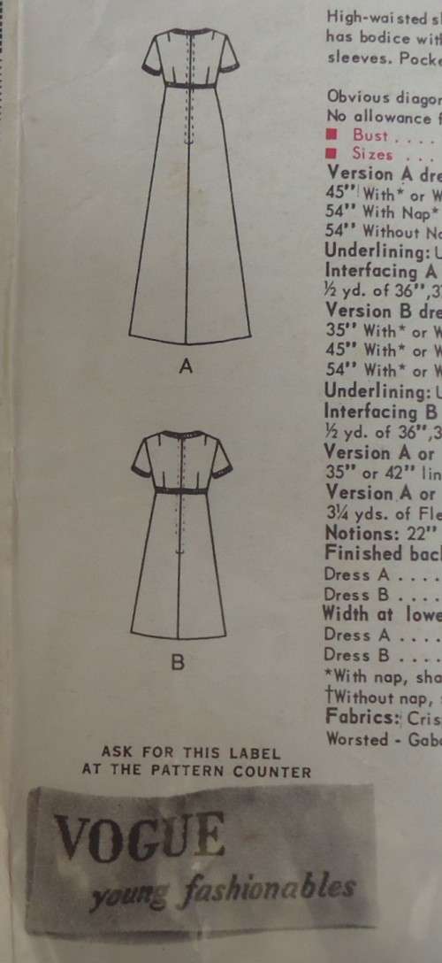 VOGUE PATTERN 7490 ONE PIECE EVENING DRESS SIZE 10- ZIPLOC BAG