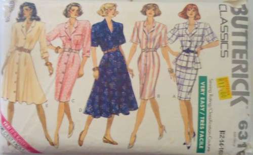 BUTTERICK 6316 DRESS-TOP-SKIRT SIZE 12-14-16  COMPLETE -MOSTLY UNCUT