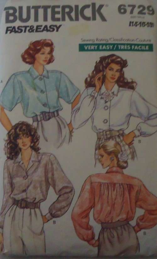 BUTTERICK 6729  SET OF BLOUSES SIZE 14-16-18  COMPLETE